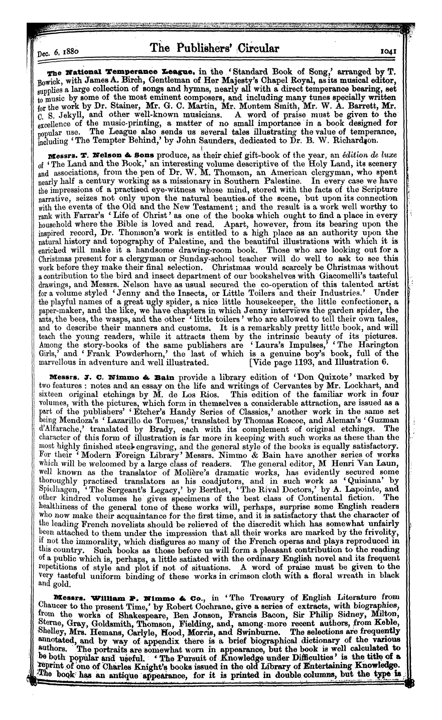 Publishers’ Circular (1880-1890): jS F Y, 1st edition - Dec. 6,1880 The Publisher^ Circiilar 104...