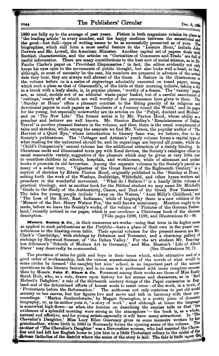 Publishers’ Circular (1880-1890): jS F Y, 1st edition: 12