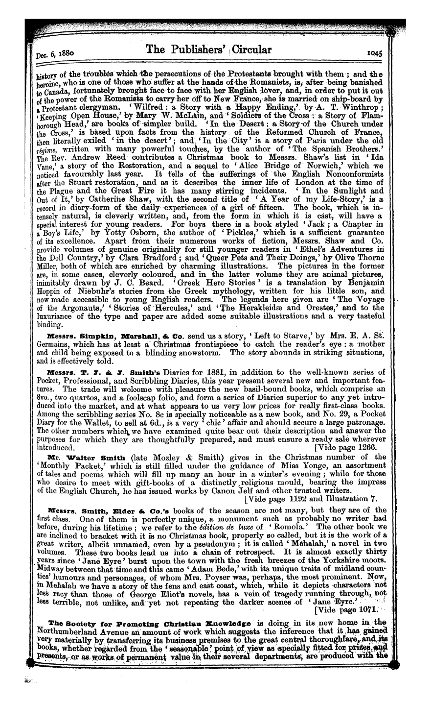 Publishers’ Circular (1880-1890): jS F Y, 1st edition - F Pec. 6,1880 The Publishers' Circular I...