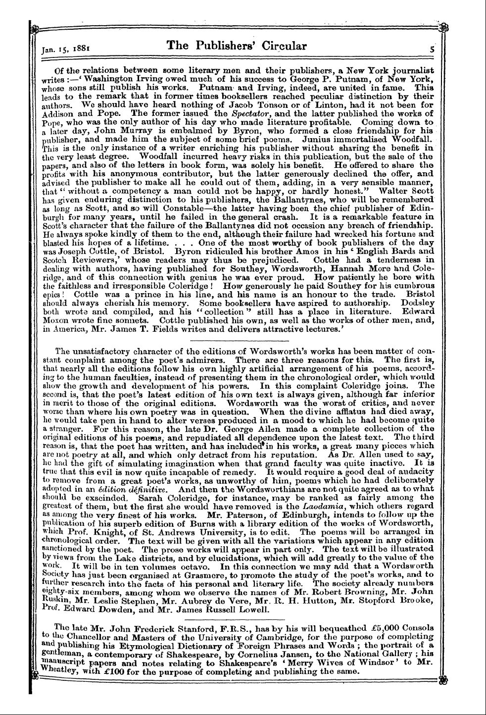 Publishers’ Circular (1880-1890): jS F Y, 1st edition: 5