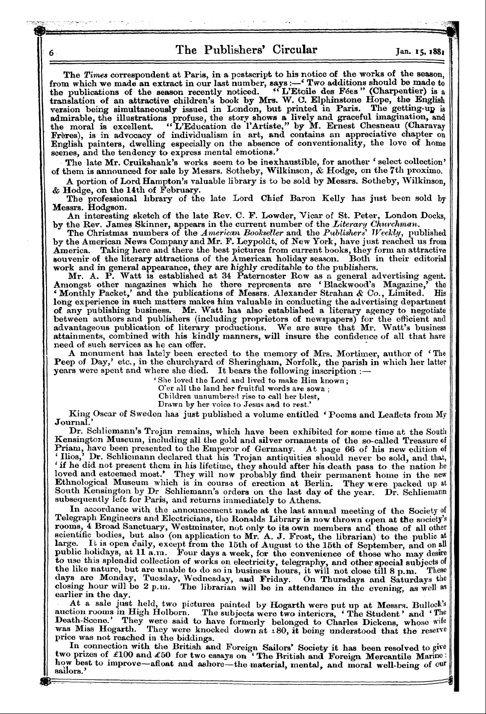 Publishers’ Circular (1880-1890): jS F Y, 1st edition - To The The Chancellor Late Mr. John And ...