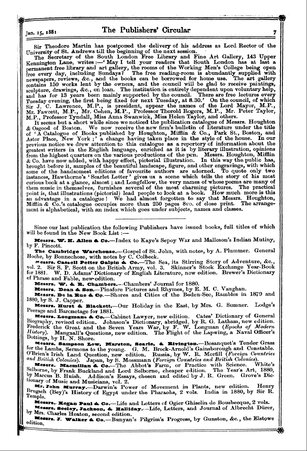 Publishers’ Circular (1880-1890): jS F Y, 1st edition - To The The Chancellor Late Mr. John And ...