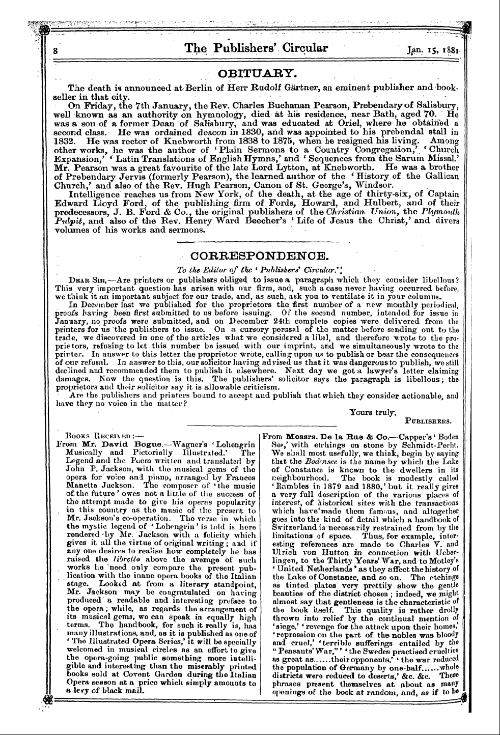 Publishers’ Circular (1880-1890): jS F Y, 1st edition - Ooeeespondbnob. To The Editor Of The ( P...