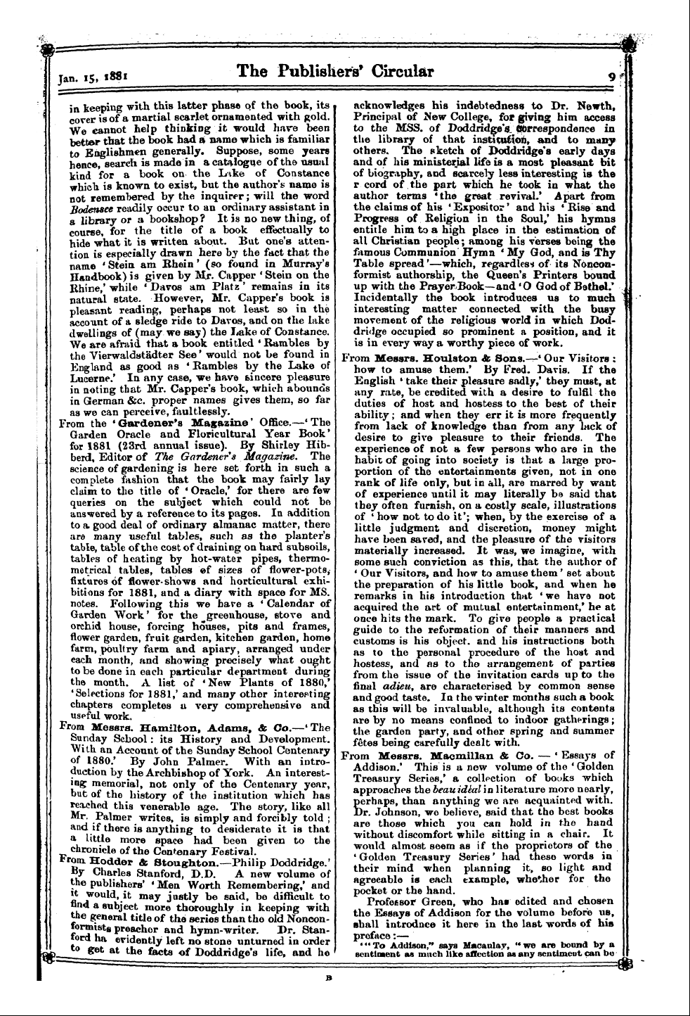 Publishers’ Circular (1880-1890): jS F Y, 1st edition: 9