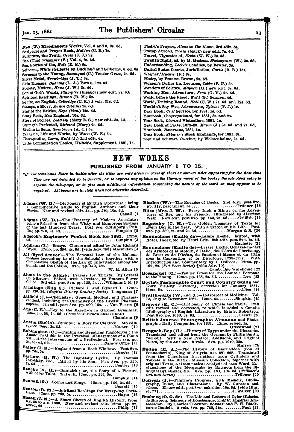 Publishers’ Circular (1880-1890): jS F Y, 1st edition - %* Tlie Occasional Note* In Italics Afte...