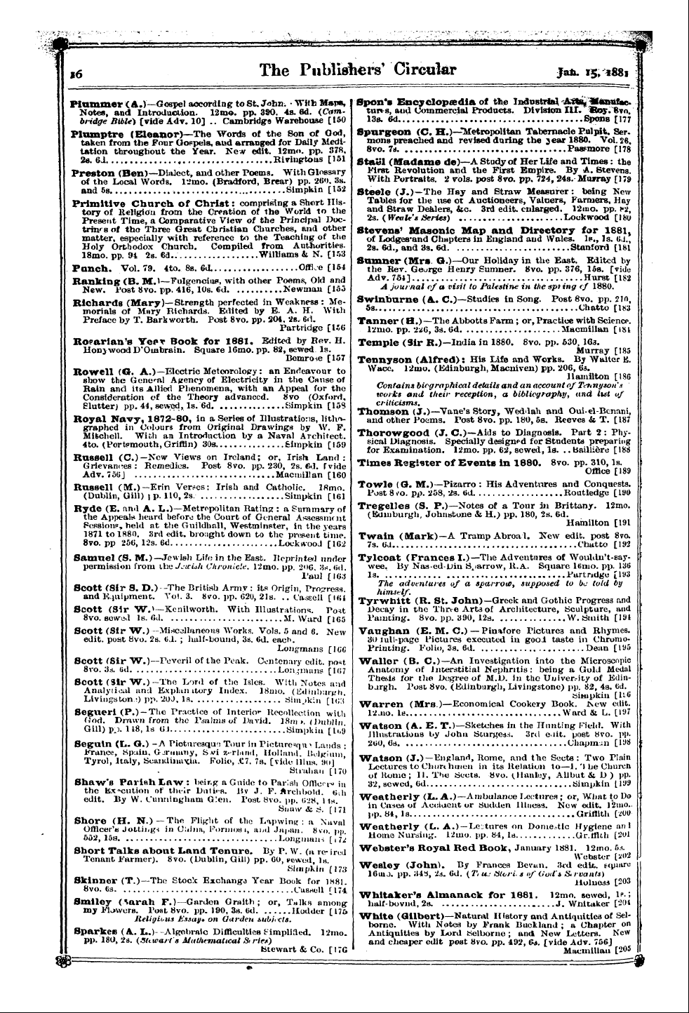 Publishers’ Circular (1880-1890): jS F Y, 1st edition - I K Adams ( A * Comprehensive Vsvpaujjx ...
