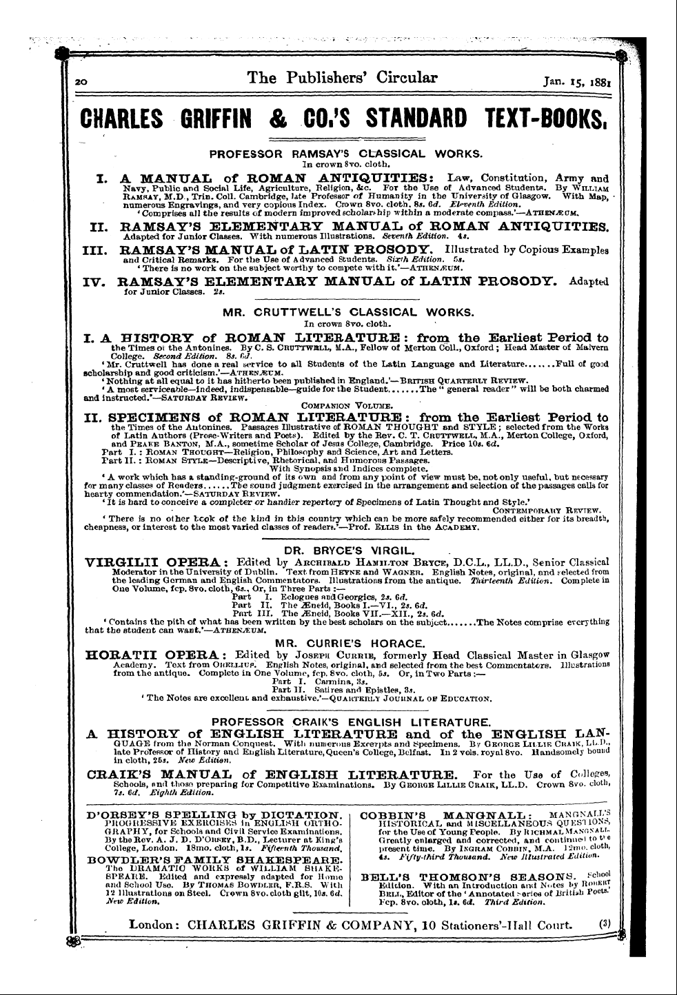 Publishers’ Circular (1880-1890): jS F Y, 1st edition - Ad02001