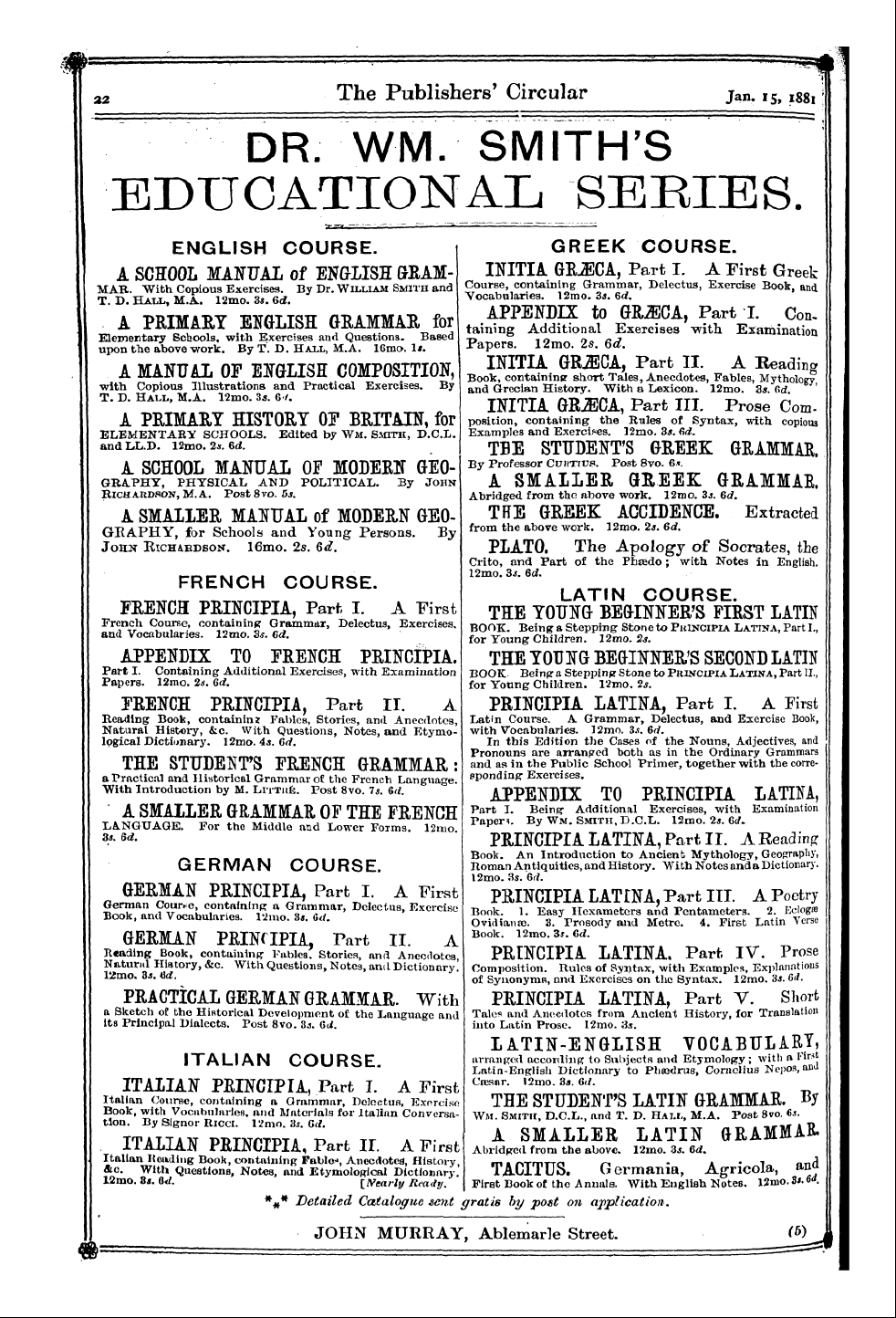 Publishers’ Circular (1880-1890): jS F Y, 1st edition: 22