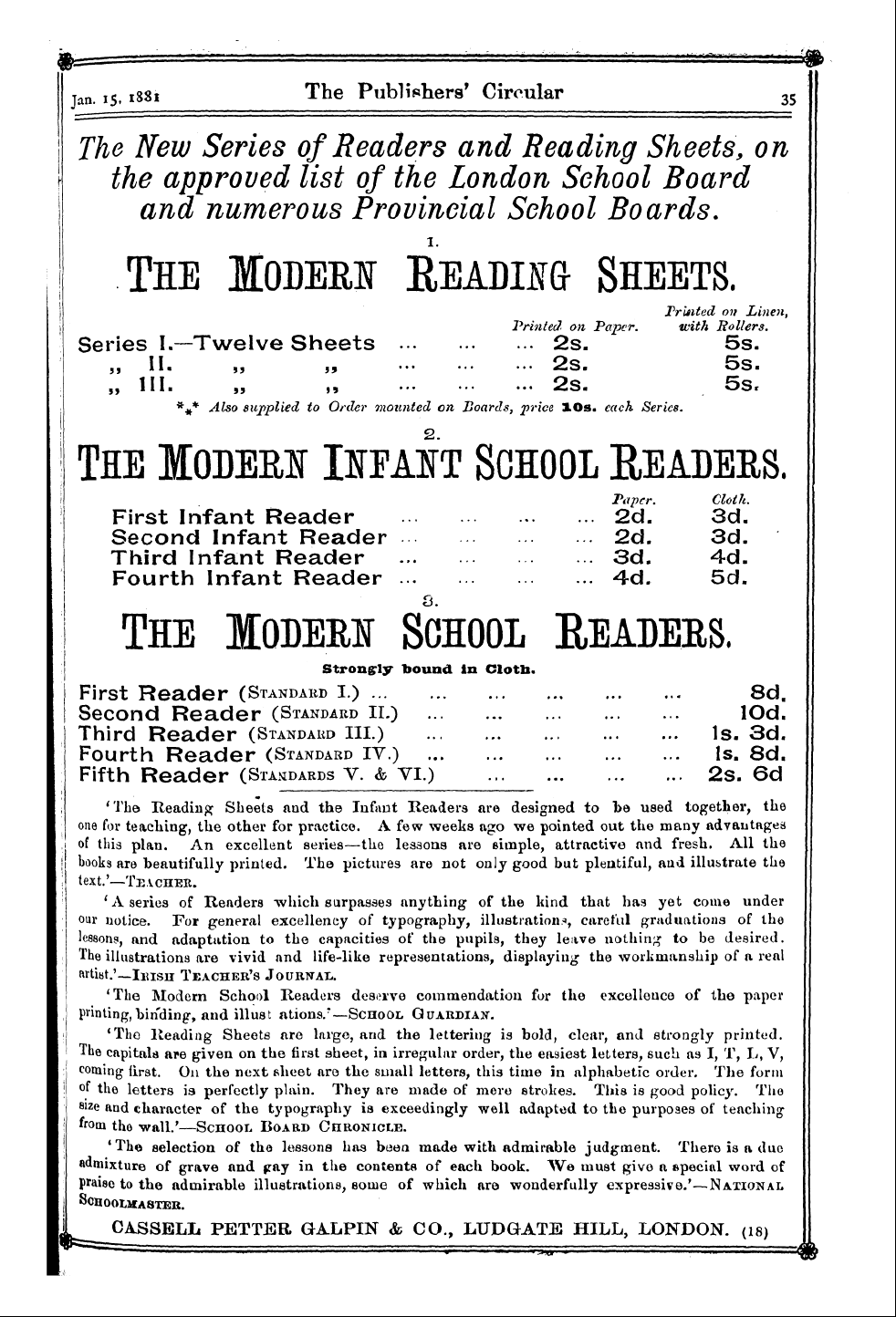 Publishers’ Circular (1880-1890): jS F Y, 1st edition - Tan. 15.1881 The Publishers' Circular 35