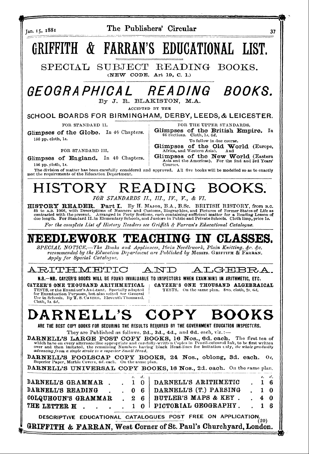 Publishers’ Circular (1880-1890): jS F Y, 1st edition: 37