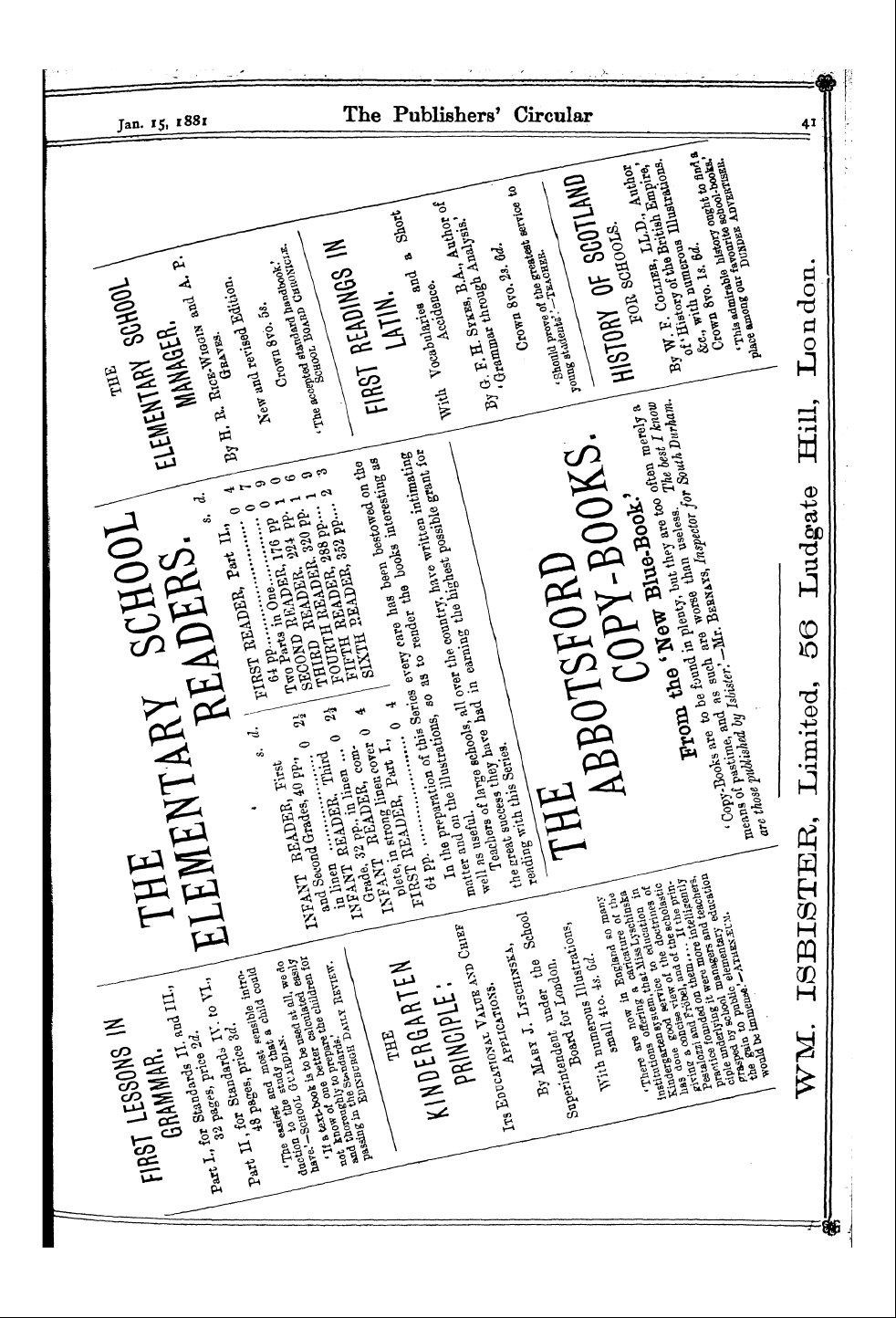Publishers’ Circular (1880-1890): jS F Y, 1st edition: 41