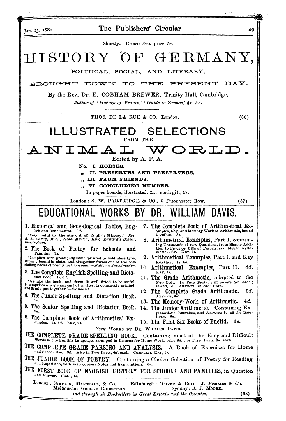 Publishers’ Circular (1880-1890): jS F Y, 1st edition - Ad04901