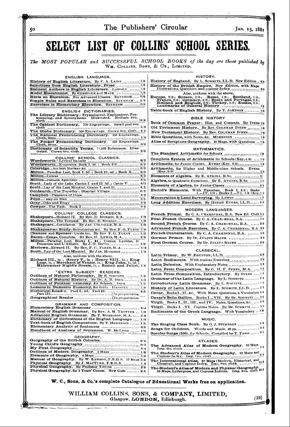 Publishers’ Circular (1880-1890): jS F Y, 1st edition: 50