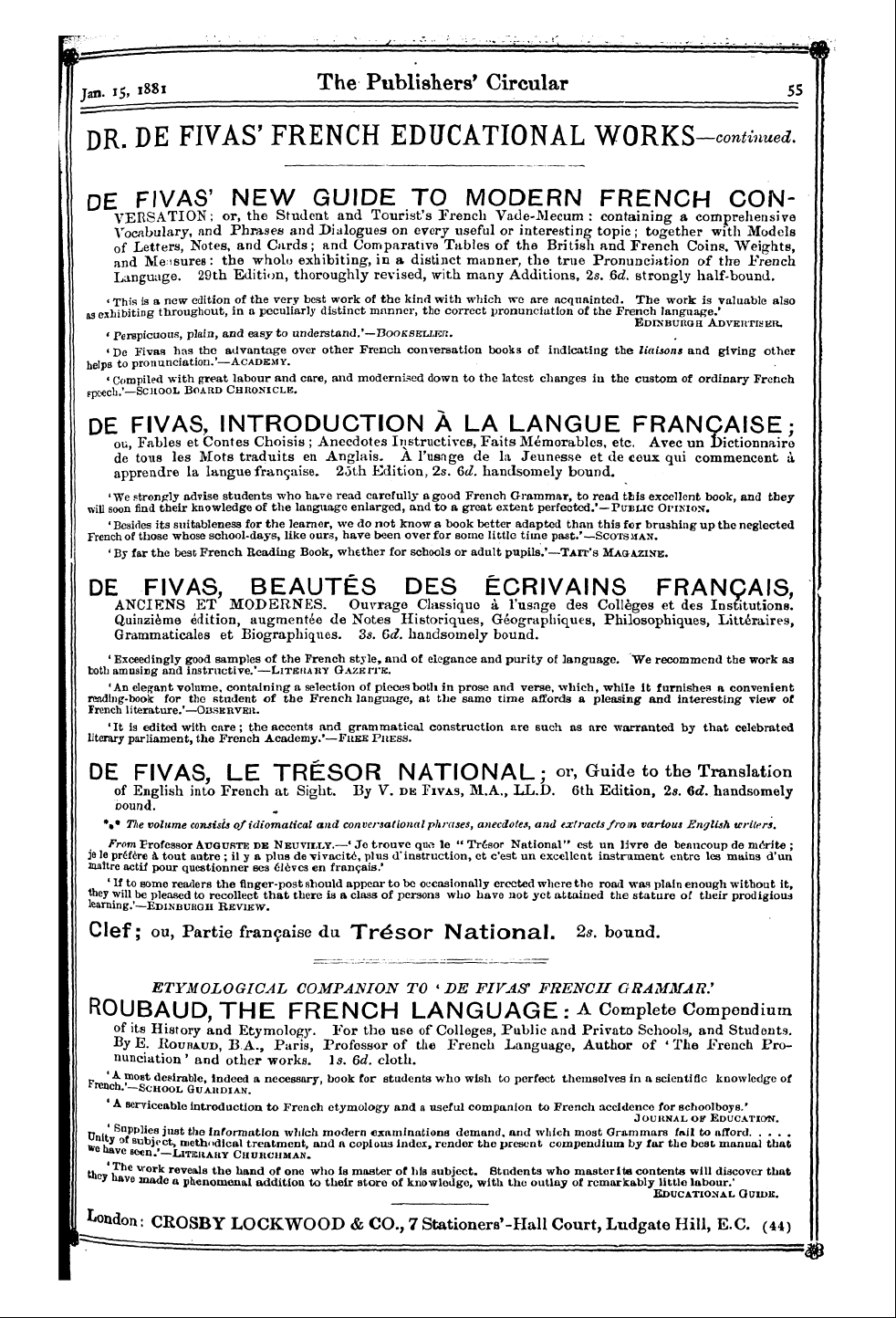 Publishers’ Circular (1880-1890): jS F Y, 1st edition - Ad05401