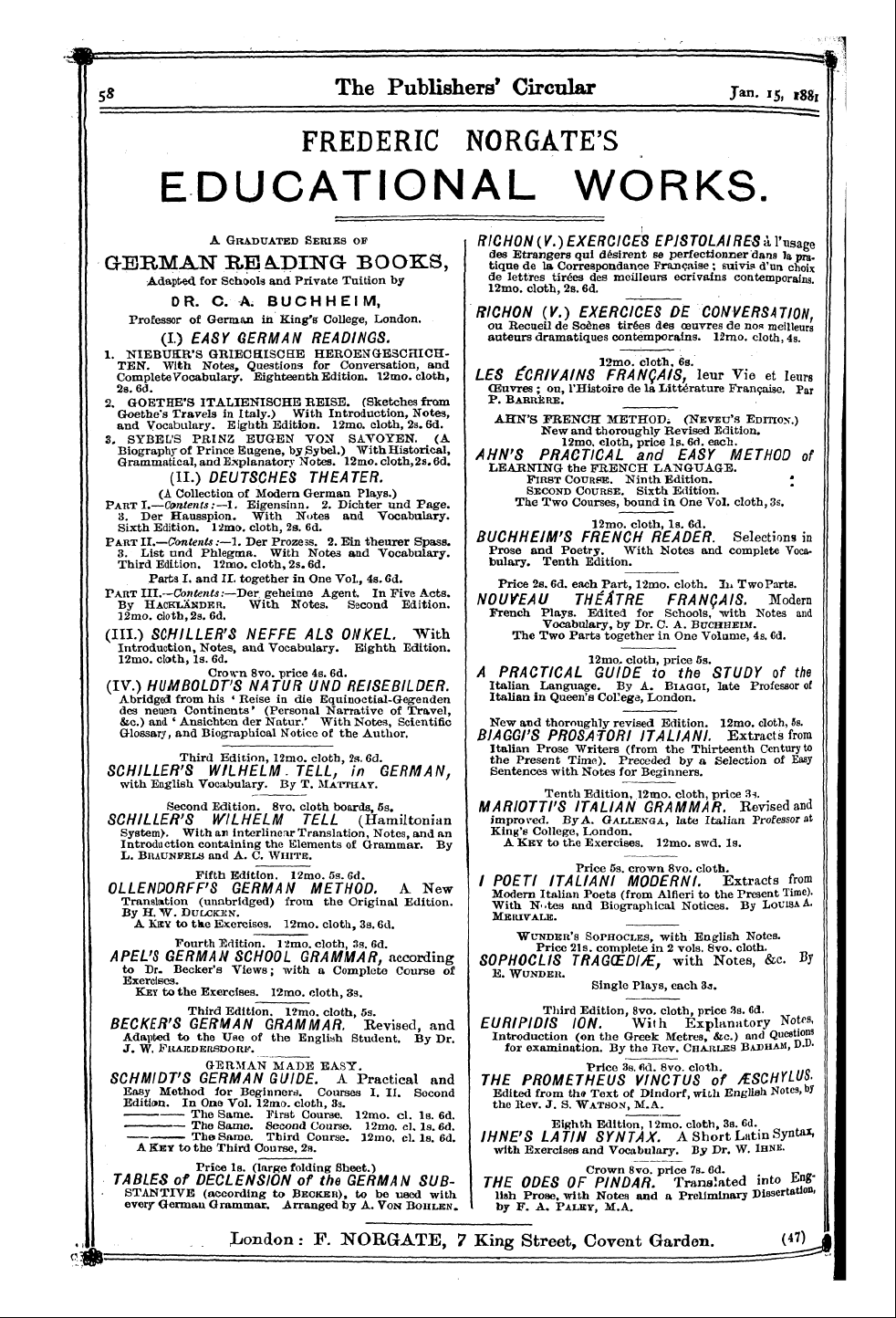 Publishers’ Circular (1880-1890): jS F Y, 1st edition: 58