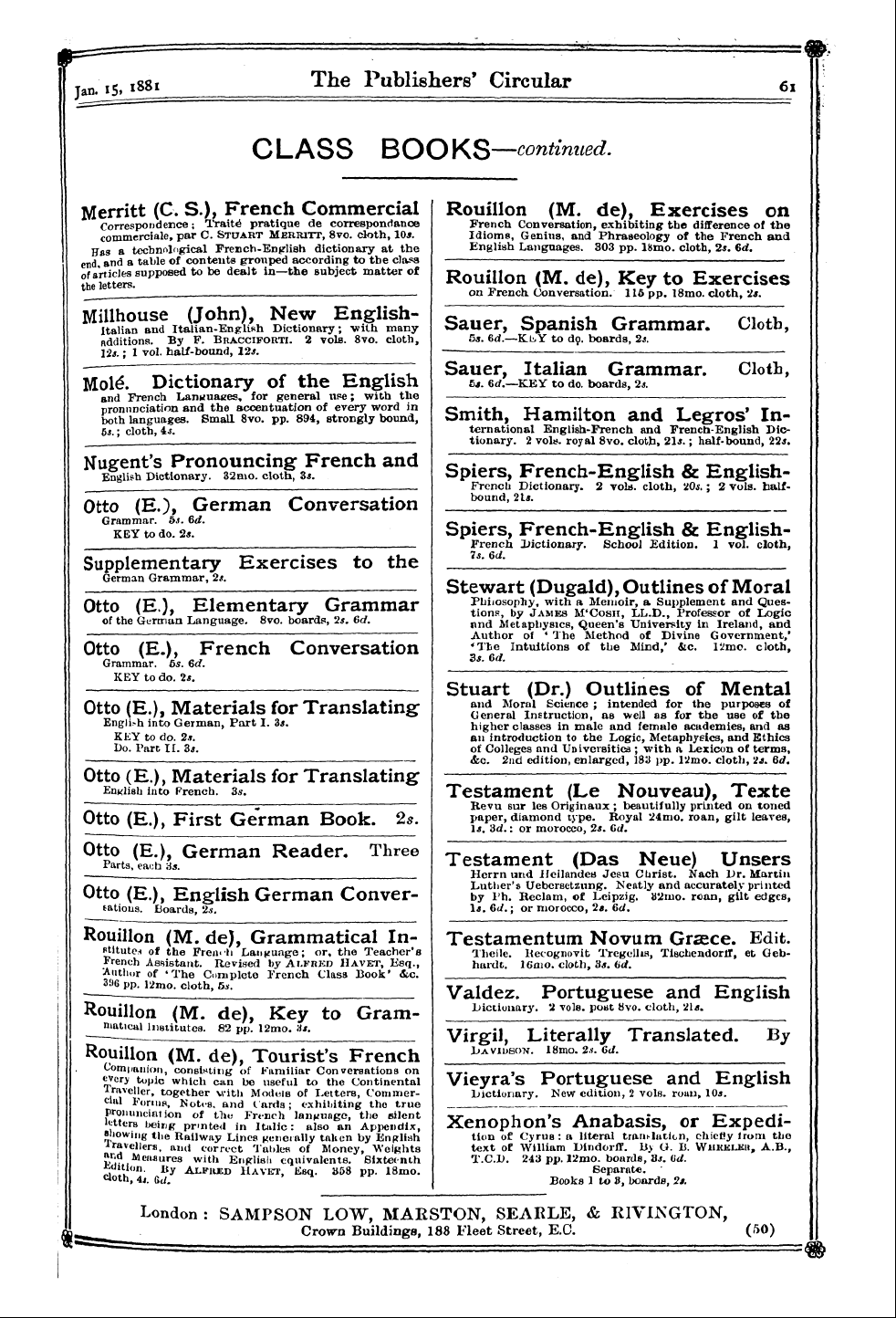 Publishers’ Circular (1880-1890): jS F Y, 1st edition: 61