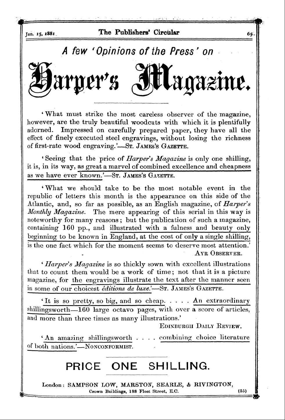 Publishers’ Circular (1880-1890): jS F Y, 1st edition: 65