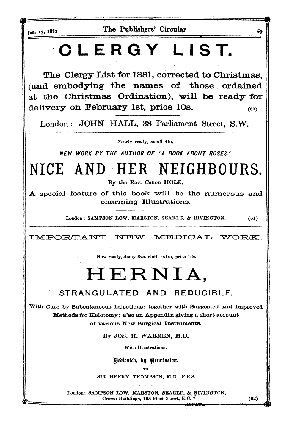 Publishers’ Circular (1880-1890): jS F Y, 1st edition - Ad06902