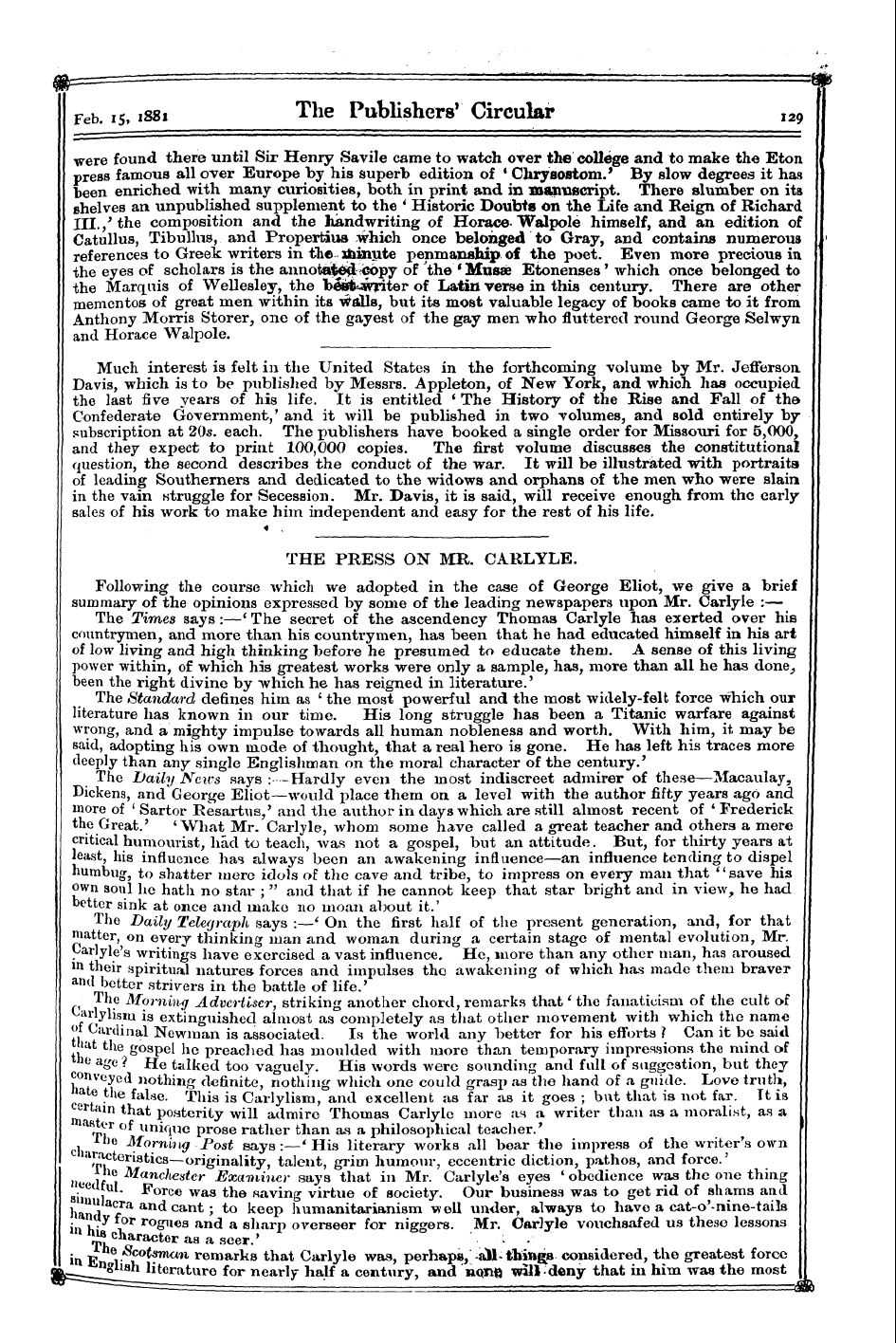 Publishers’ Circular (1880-1890): jS F Y, 1st edition: 5