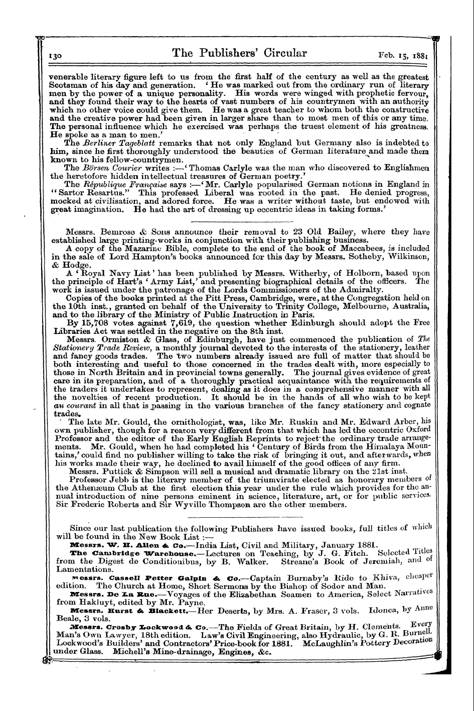 Publishers’ Circular (1880-1890): jS F Y, 1st edition: 6