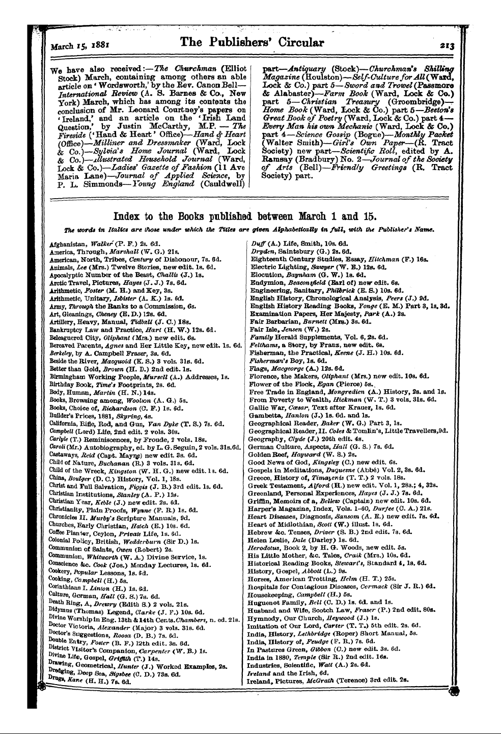 Publishers’ Circular (1880-1890): jS F Y, 1st edition - Ar01300