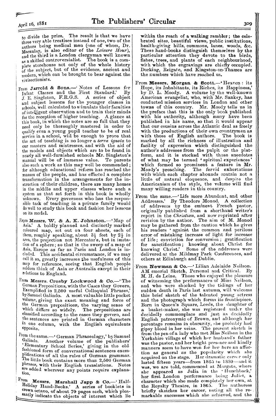 Publishers’ Circular (1880-1890): jS F Y, 1st edition - Rii 161881 The Publishers' Circular 3o9 ...