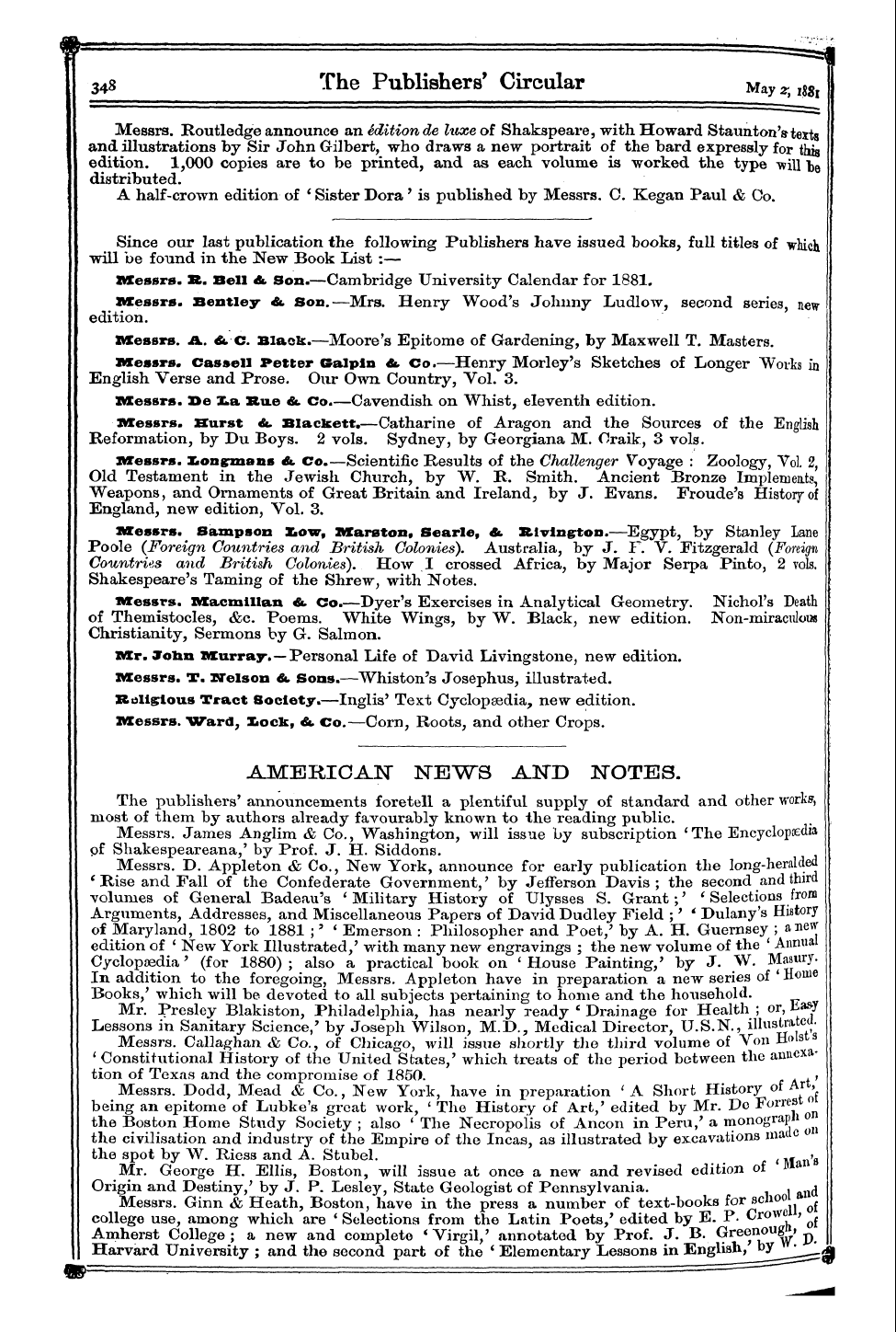 Publishers’ Circular (1880-1890): jS F Y, 1st edition: 8