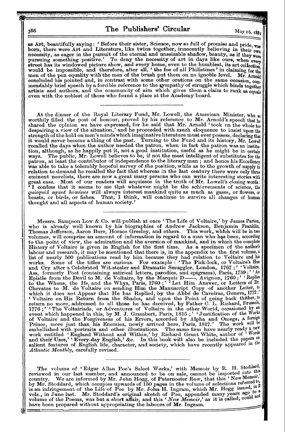 Publishers’ Circular (1880-1890): jS F Y, 1st edition - Messrs. Sampson Low & Co. Will Publish A...