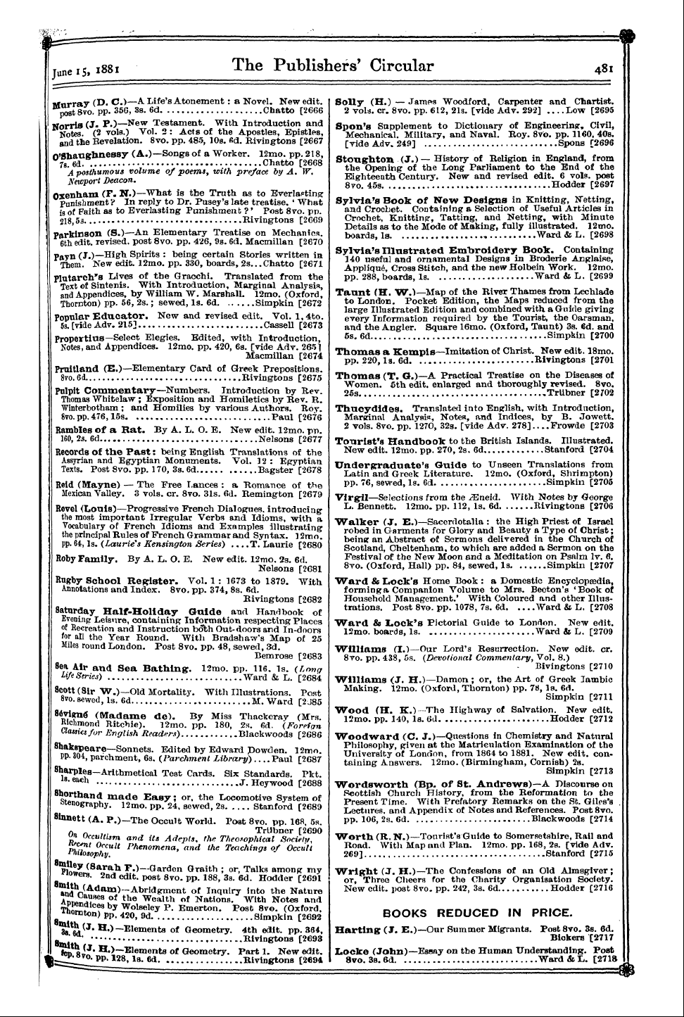 Publishers’ Circular (1880-1890): jS F Y, 1st edition - Tune Is. L8sl ^E Publishers' Circular 4 ...