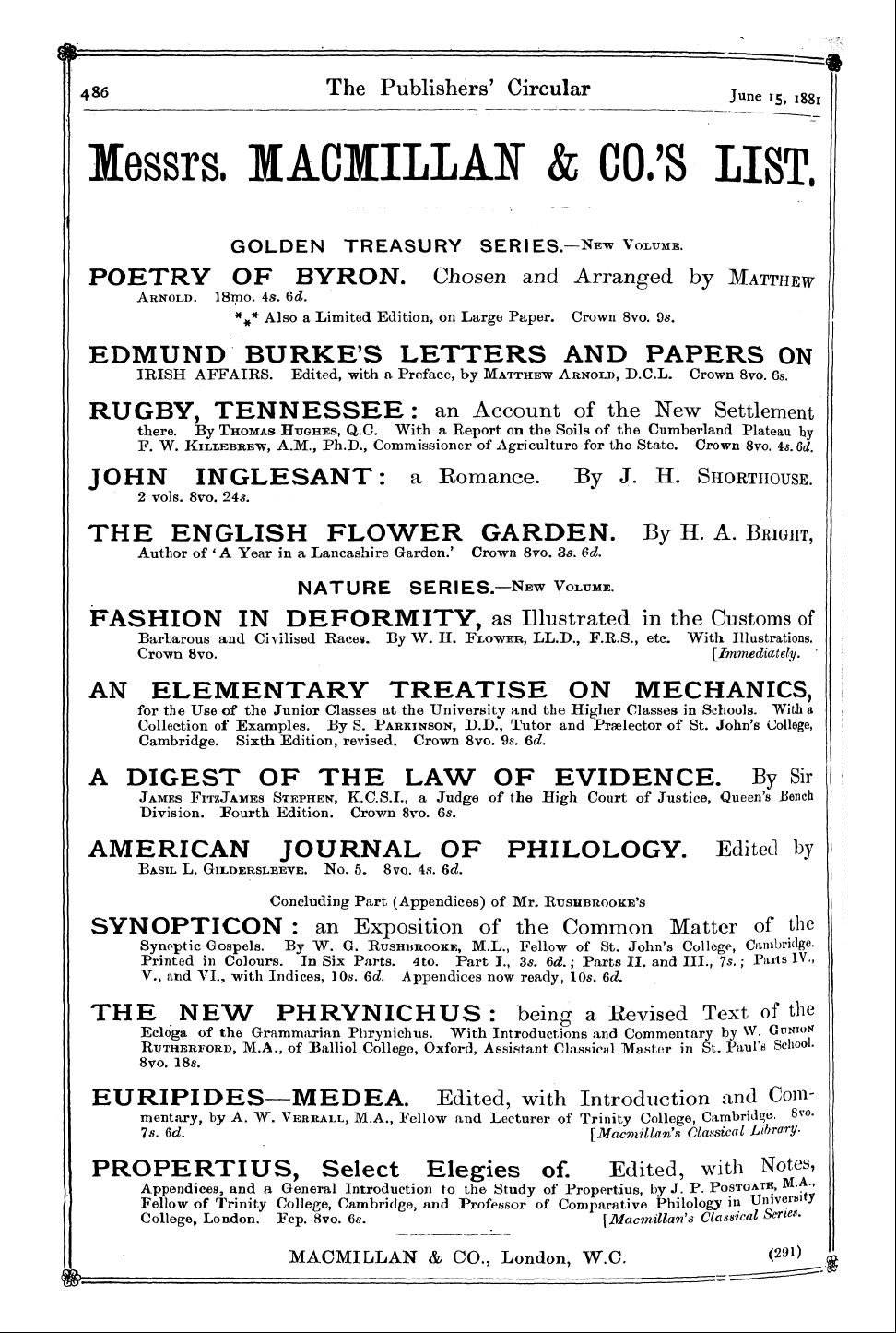 Publishers’ Circular (1880-1890): jS F Y, 1st edition - Ad01801