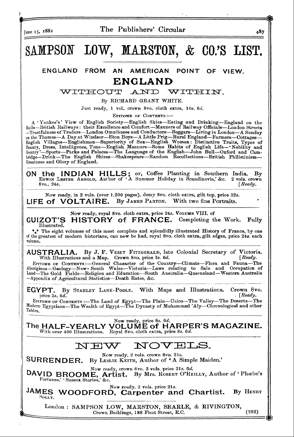 Publishers’ Circular (1880-1890): jS F Y, 1st edition - Ad01901