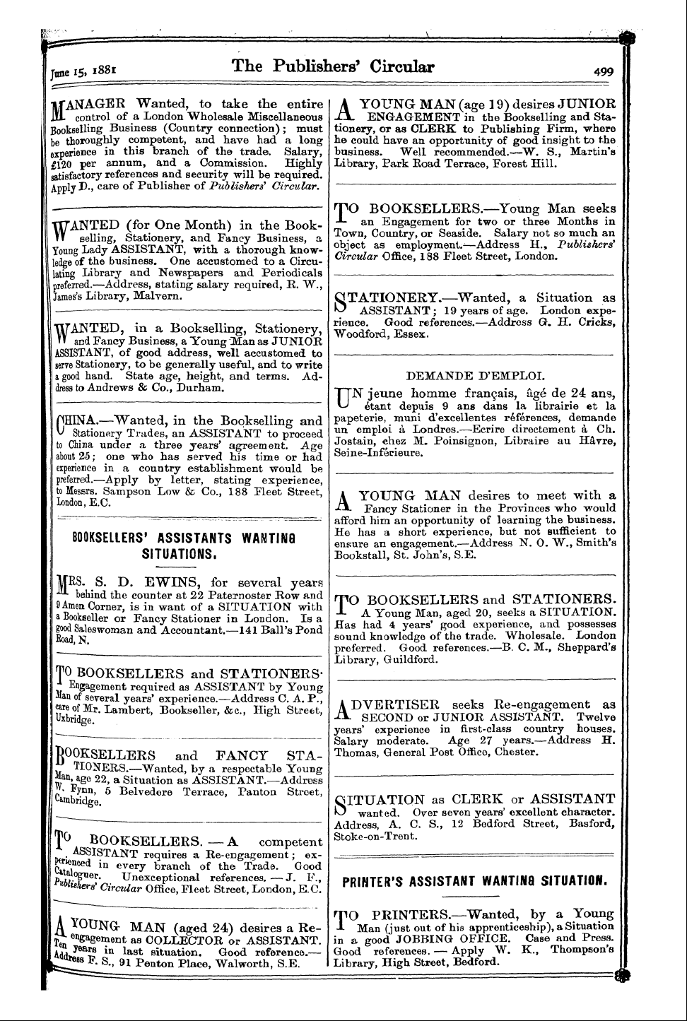 Publishers’ Circular (1880-1890): jS F Y, 1st edition - Ad03108