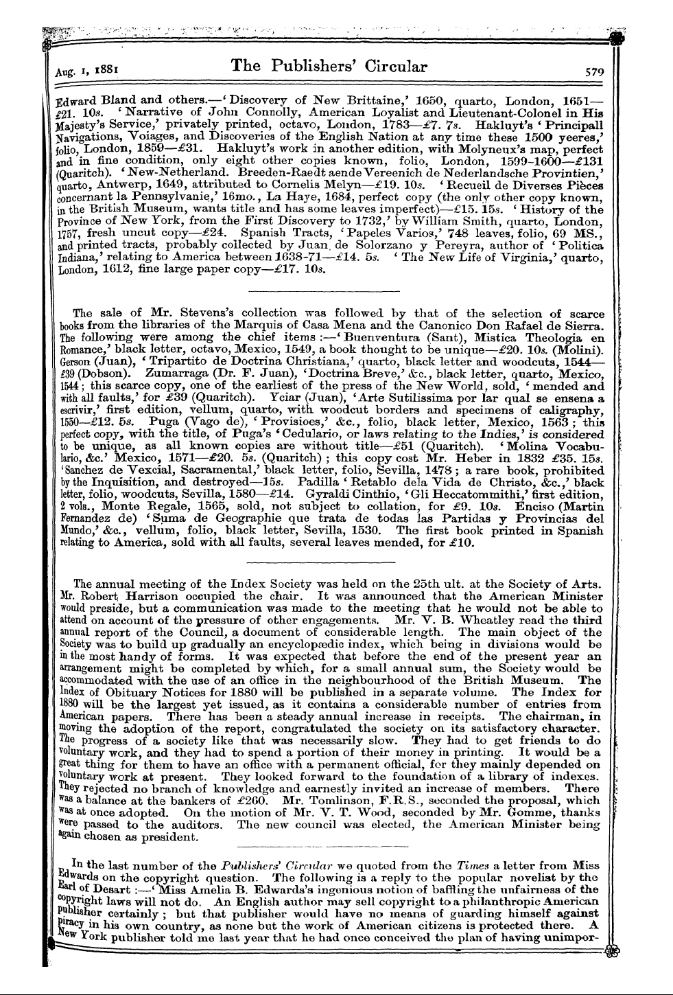 Publishers’ Circular (1880-1890): jS F Y, 1st edition - The _ ^ Mm M ^^ ^ Mm _— R ¦ S W Ale — —'...