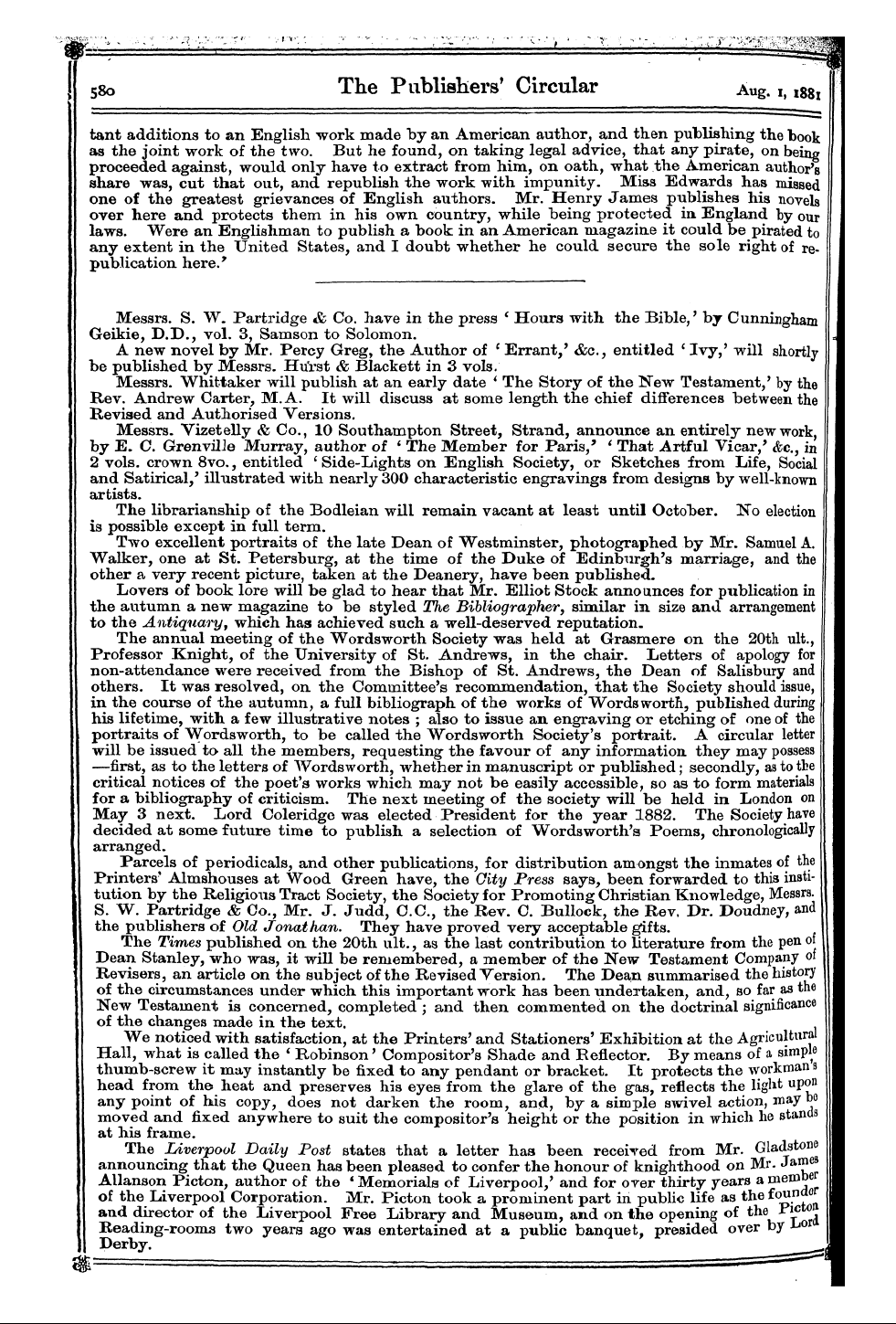 Publishers’ Circular (1880-1890): jS F Y, 1st edition - ^ . , . ^ ,^G The Ublishers' Circul