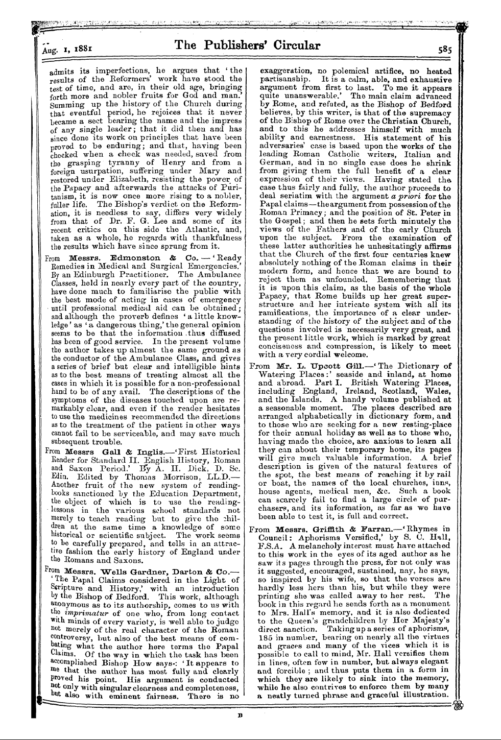 Publishers’ Circular (1880-1890): jS F Y, 1st edition - Books Received:— From Samuel Bagster & S...