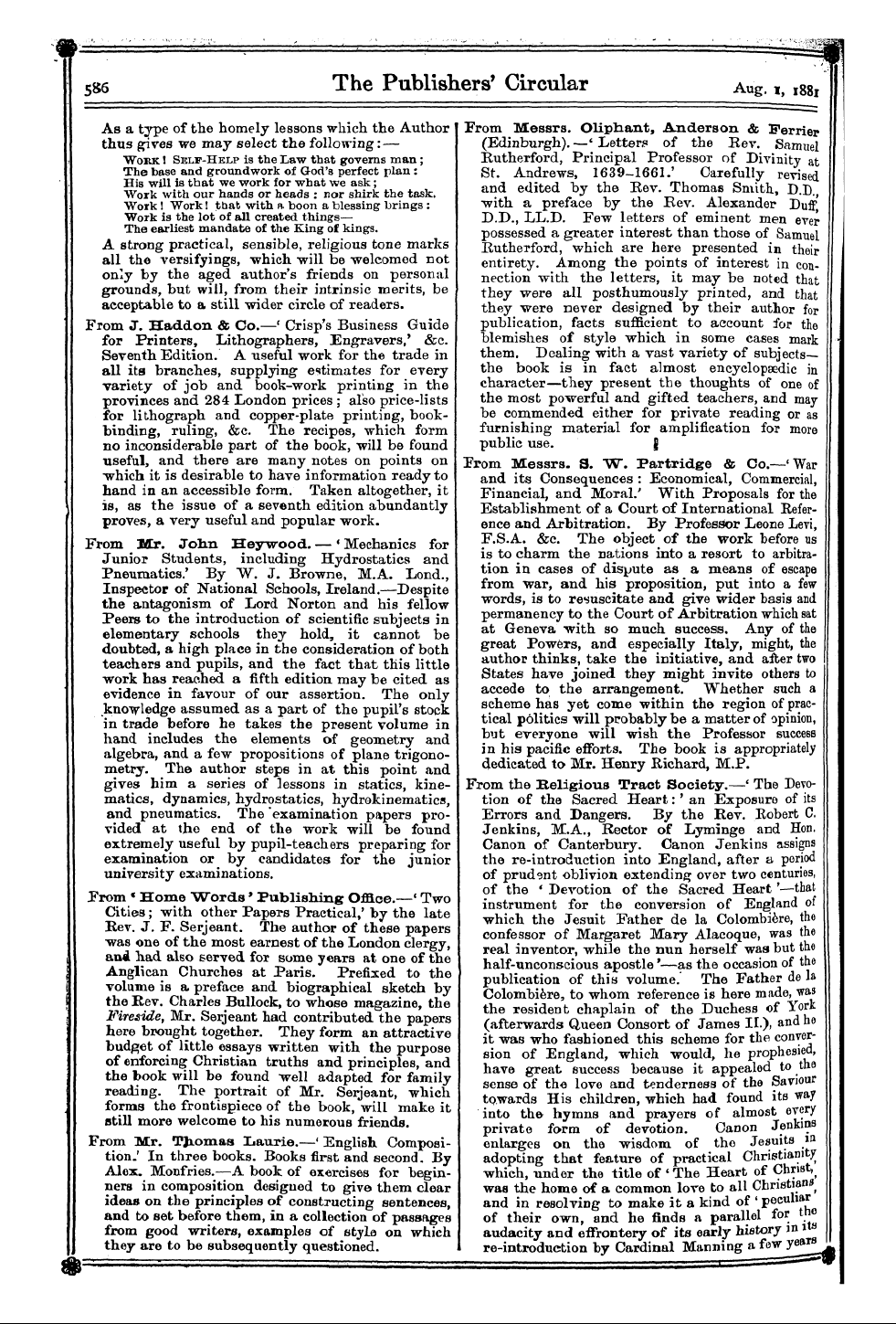 Publishers’ Circular (1880-1890): jS F Y, 1st edition - Books Received:— From Samuel Bagster & S...