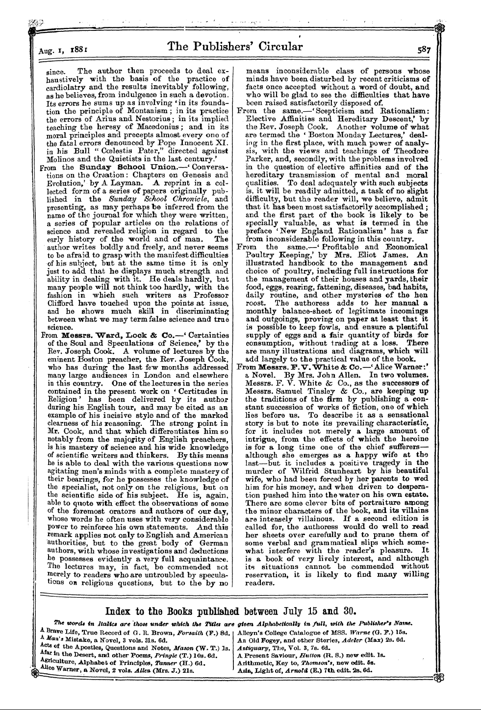 Publishers’ Circular (1880-1890): jS F Y, 1st edition - Books Received:— From Samuel Bagster & S...