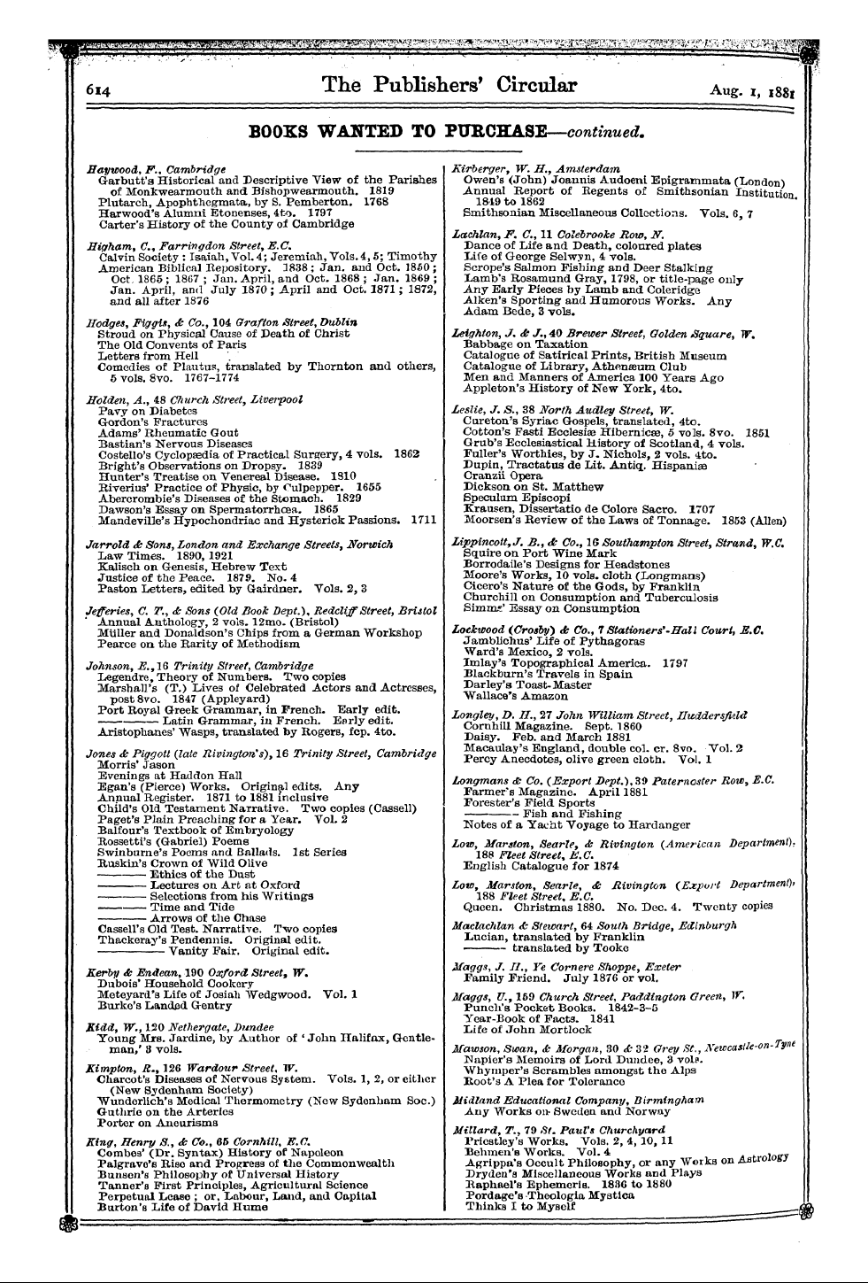 Publishers’ Circular (1880-1890): jS F Y, 1st edition - Acock Bridge , J. ' A S ( ., J 21 . H Br...