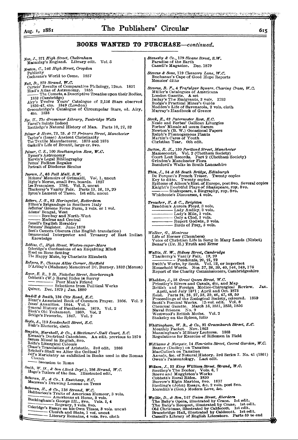 Publishers’ Circular (1880-1890): jS F Y, 1st edition - Acock Bridge , J. ' A S ( ., J 21 . H Br...