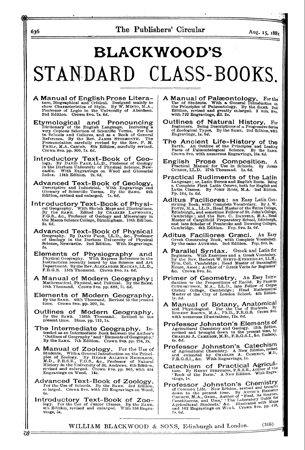 Publishers’ Circular (1880-1890): jS F Y, 1st edition - Ad02001