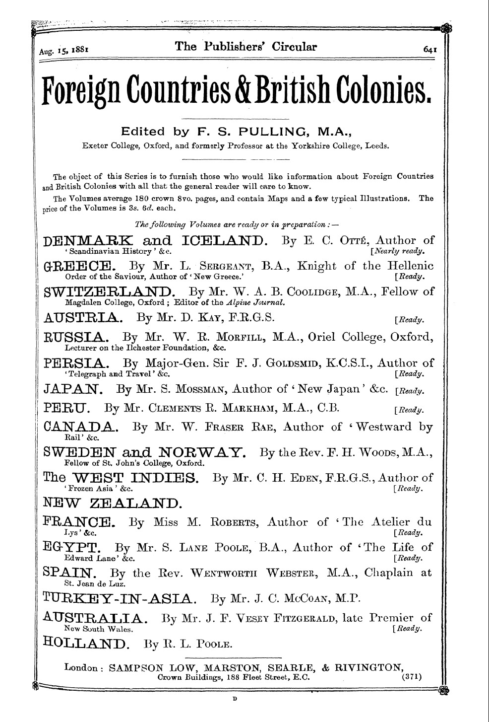 Publishers’ Circular (1880-1890): jS F Y, 1st edition: 25