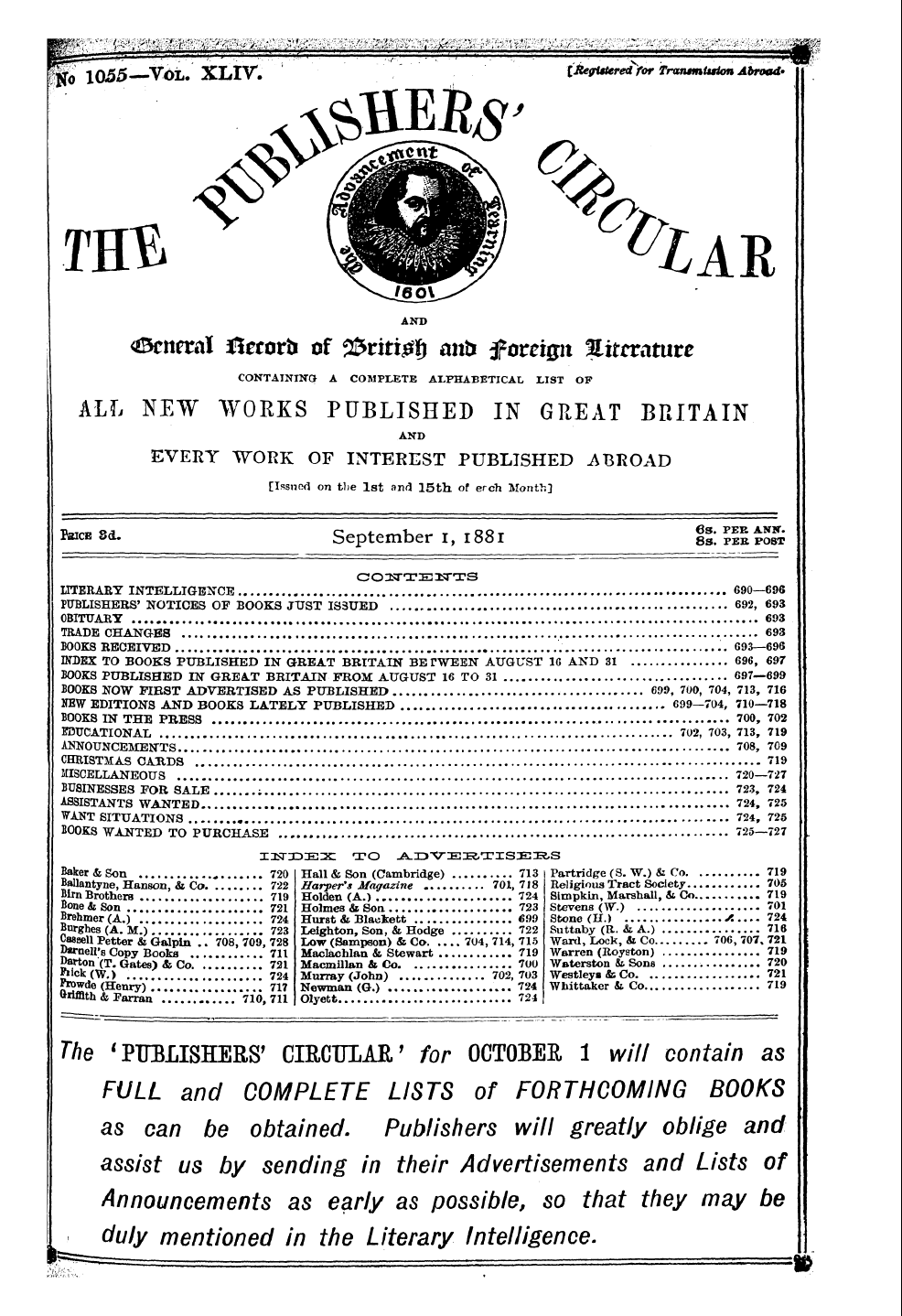 Publishers’ Circular (1880-1890): jS F Y, 1st edition - The 'Publishers' Circular' For October 1...