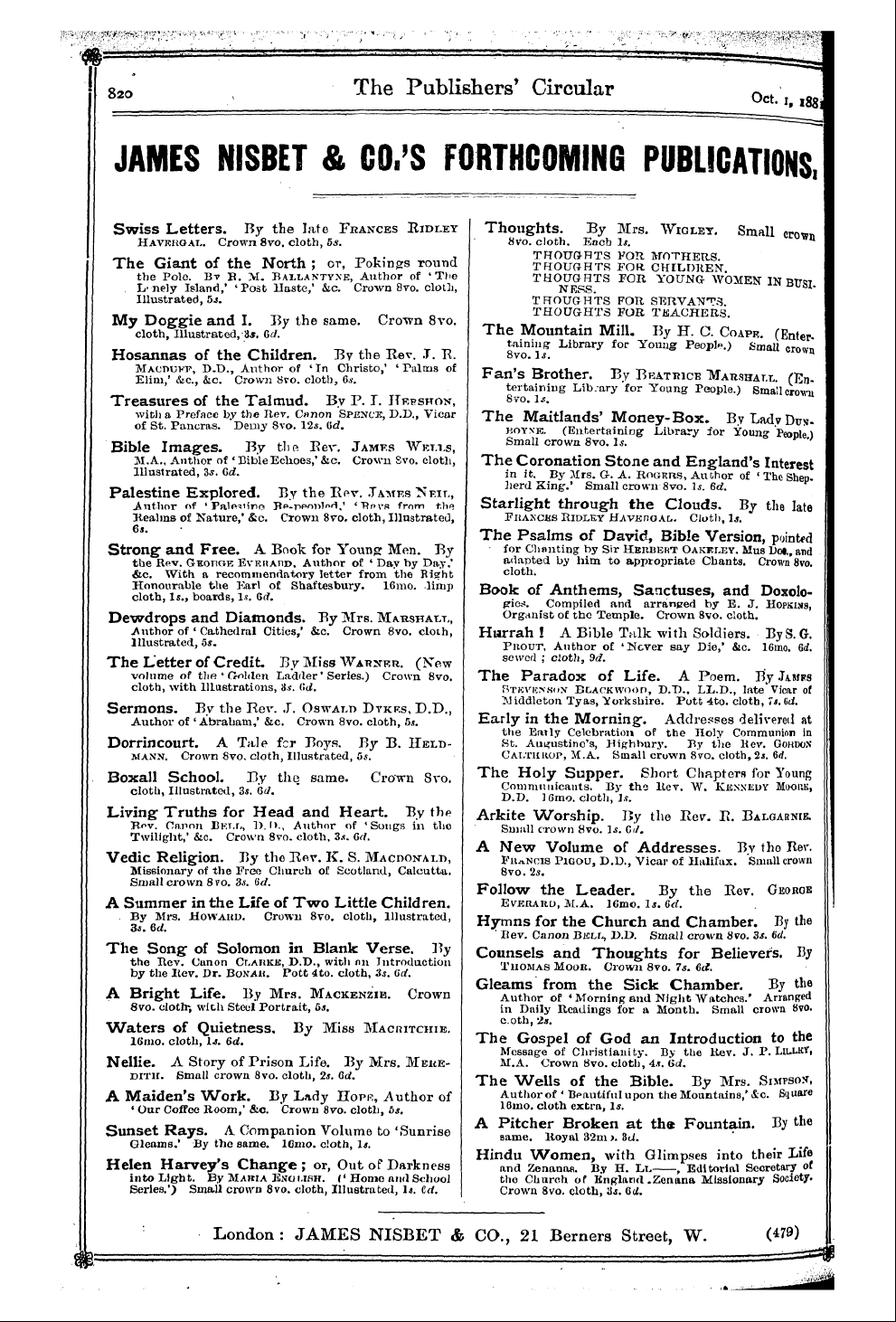 Publishers’ Circular (1880-1890): jS F Y, 1st edition: 60