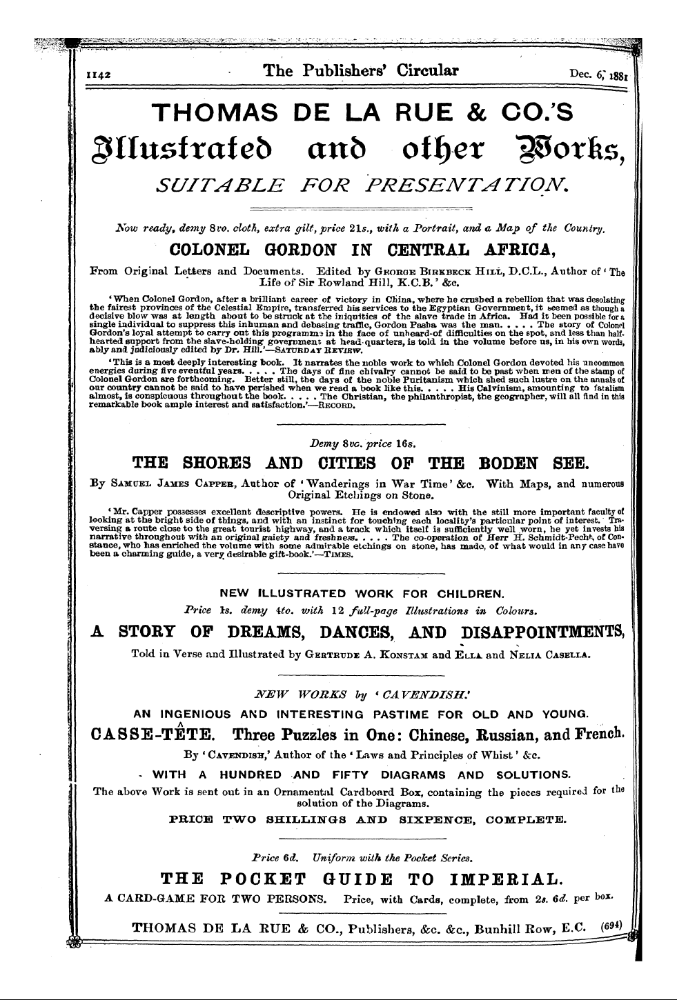 Publishers’ Circular (1880-1890): jS F Y, 1st edition - Ad08600