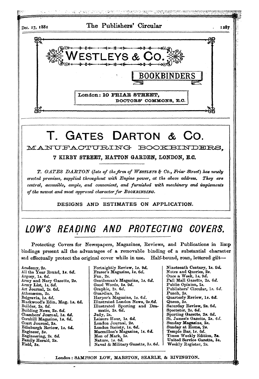 Publishers’ Circular (1880-1890): jS F Y, 1st edition - Ad04101