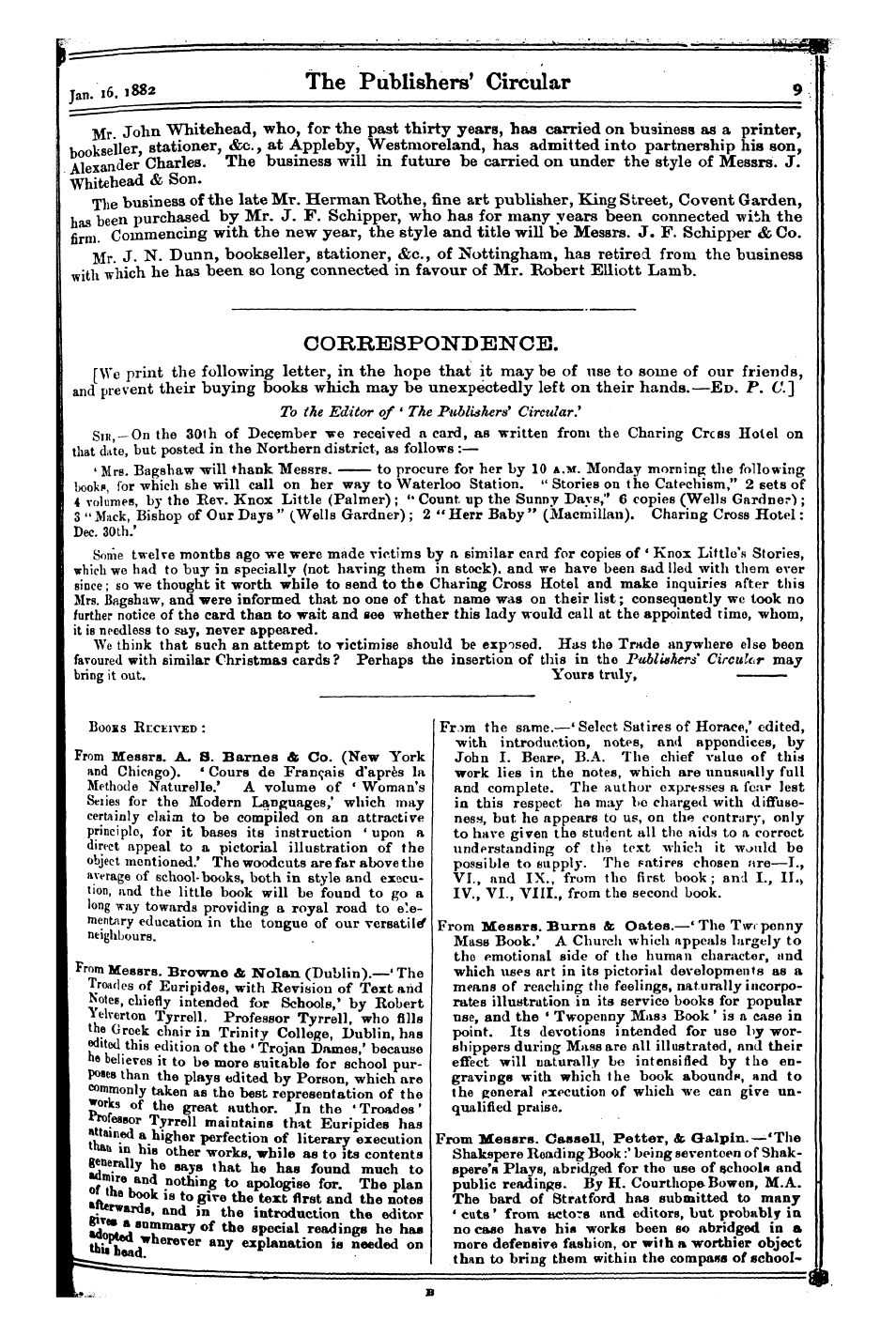 Publishers’ Circular (1880-1890): jS F Y, 1st edition: 9