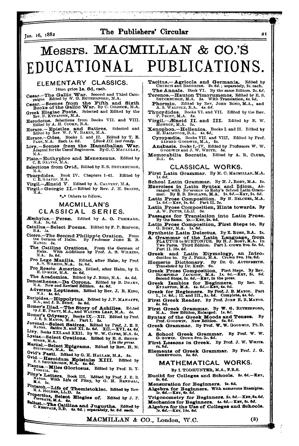 Publishers’ Circular (1880-1890): jS F Y, 1st edition - Ad02101
