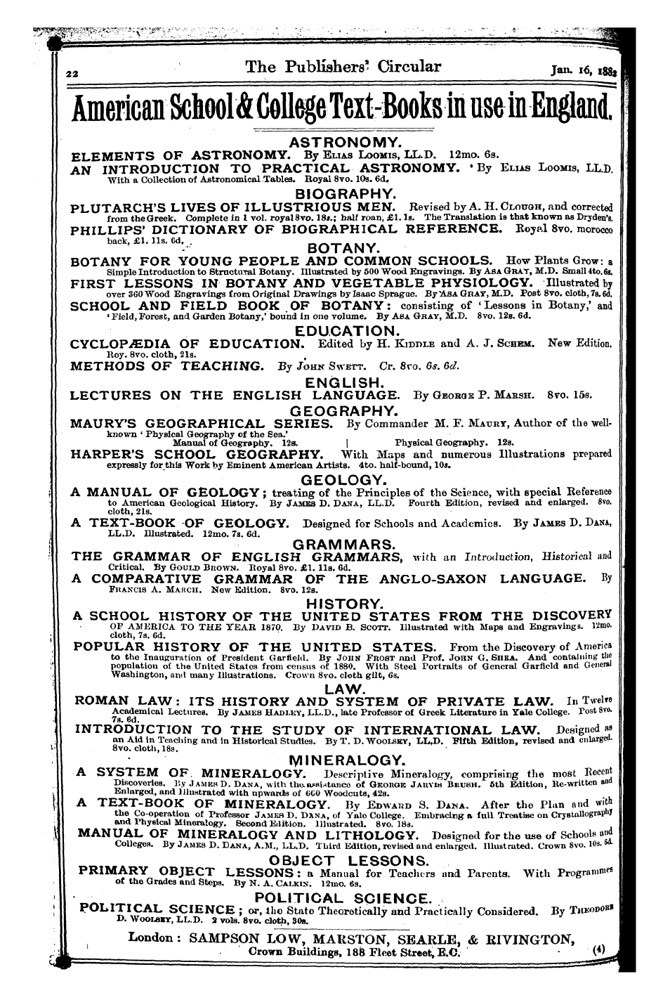 Publishers’ Circular (1880-1890): jS F Y, 1st edition: 22