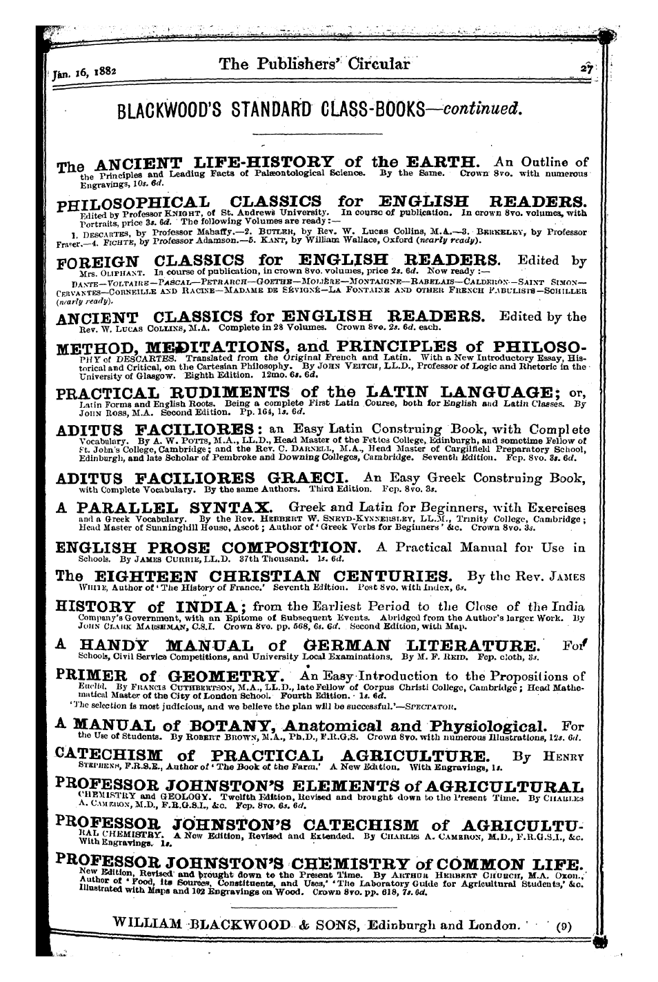 Publishers’ Circular (1880-1890): jS F Y, 1st edition: 27