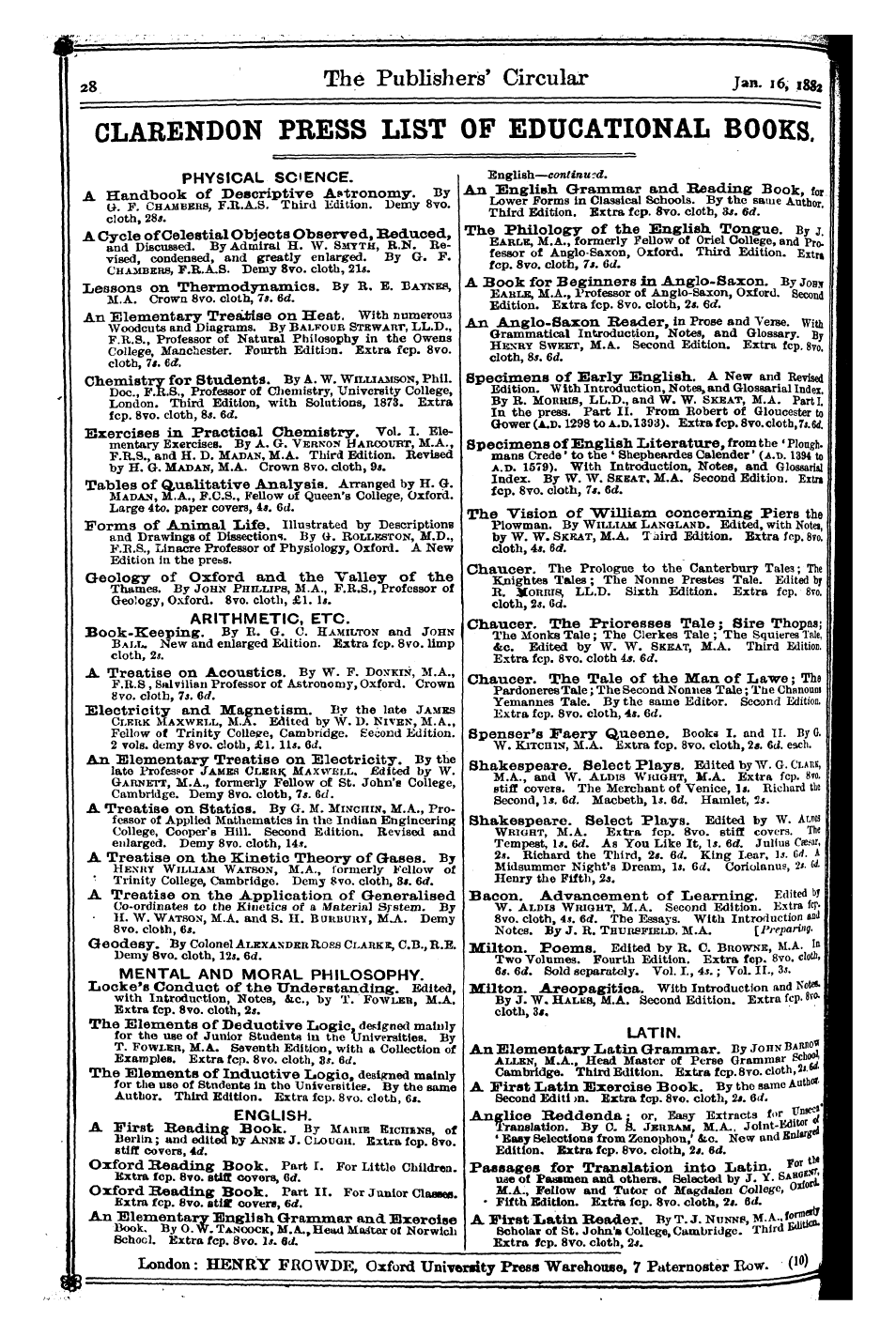 Publishers’ Circular (1880-1890): jS F Y, 1st edition - Ad02801